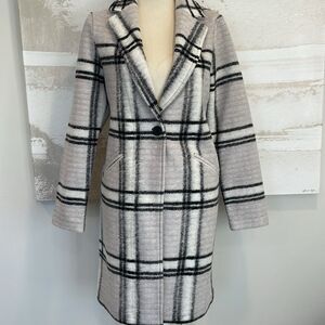 Rachel Zoe Wool Coat Black Plaid White Gray Size S NWT